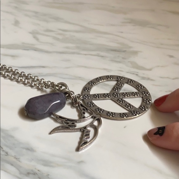 Peace Dove Stone Charm Long Necklace - Picture 4 of 4